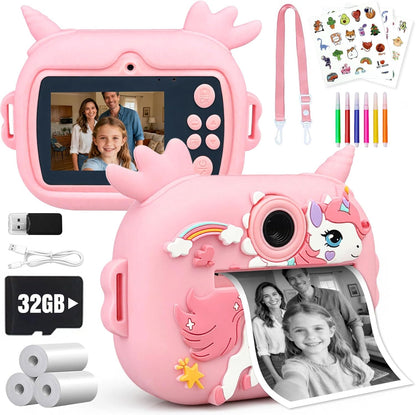Torlaist kids camera instant print pink front view showcasing the digital screen and lens setup.