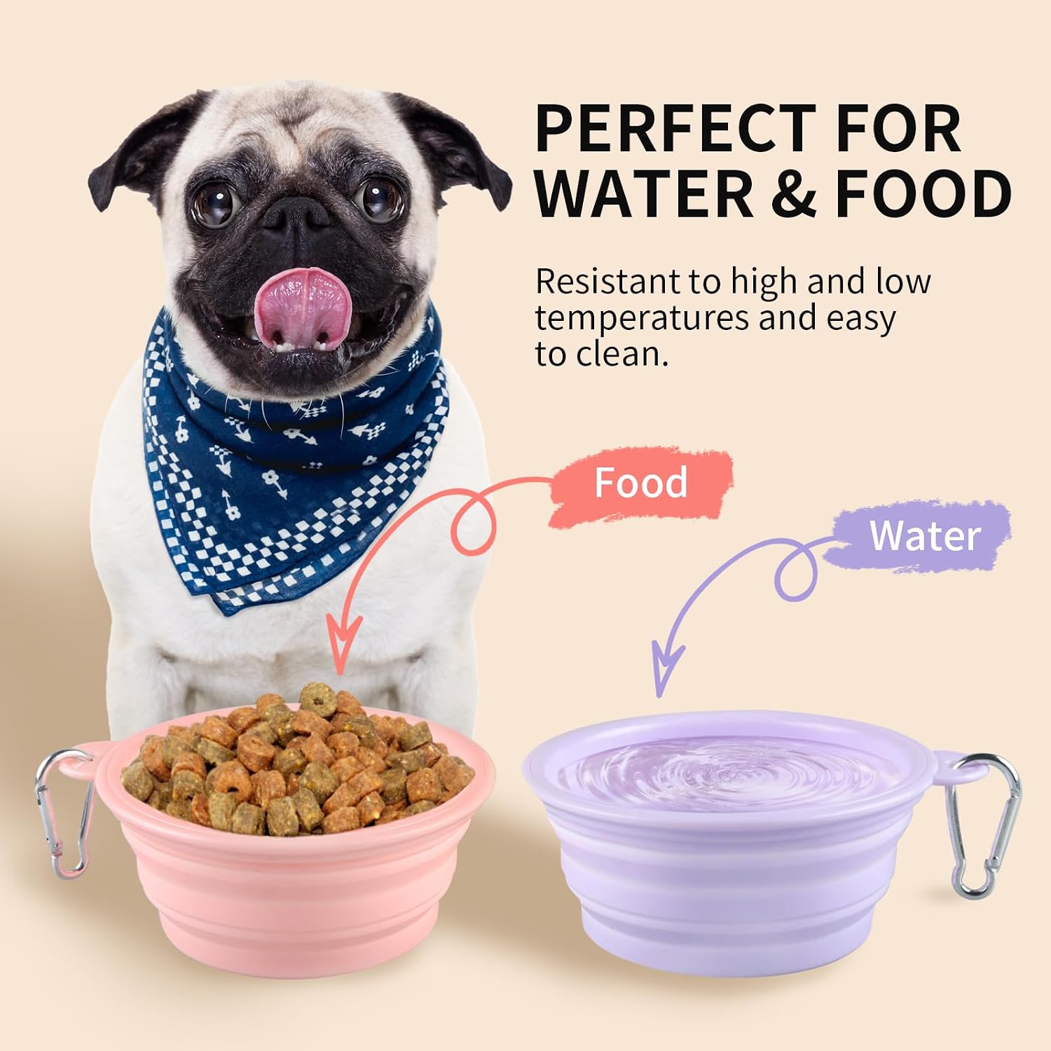 TECOPH food grade silicone dog water bowl in violet