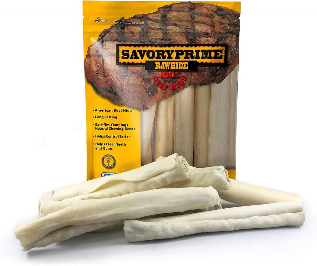 Savory Prime 10-Inch American beef hide dog treats close-up texture