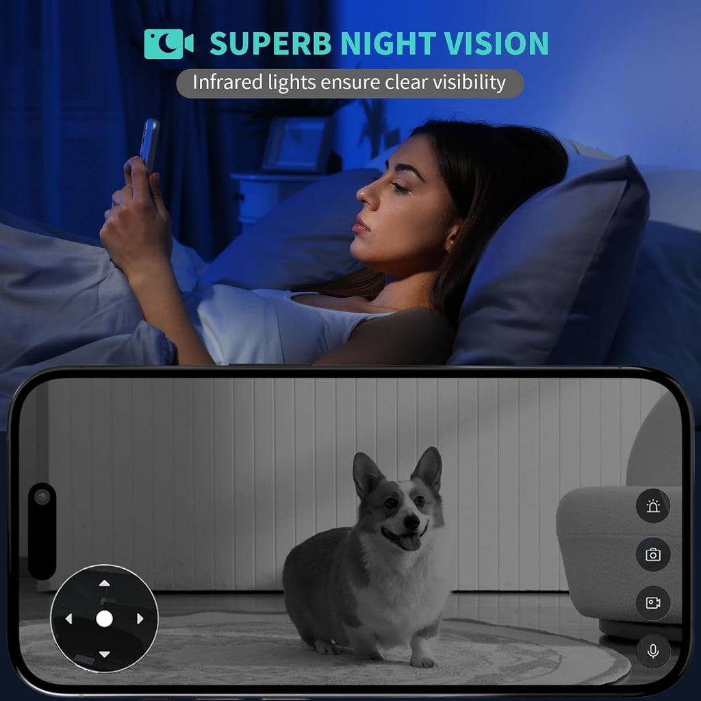 Alaga Indoor Security Camera,3K, 360 degrees Pan/Tilt, Human/Pet/Motion AI, Night Vision, Speaker, Indoor Camera with Phone App, Compatible with Alexa & Google Assistant,5G & 2.4G WiFi,Black - Image 9