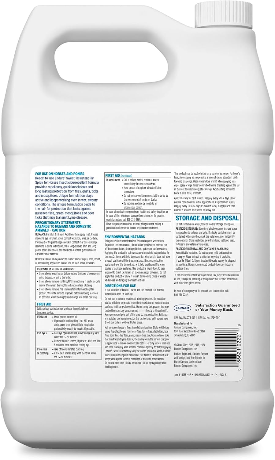 Farnam Endure Fly Spray for Horses - Long-Lasting Sweat-Resistant Fly Repellent, Repels Flies, Mosquitoes, Gnats and Ticks, Up to 14 Days Fly Control - 128 oz Refill - Image 10