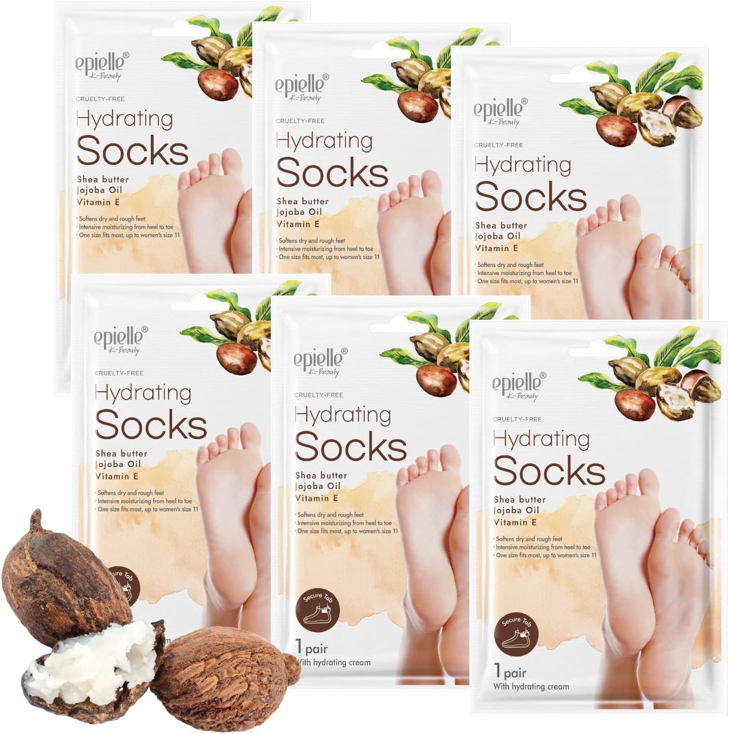 Epielle Hydrating Foot Mask 6 pairs value pack for intensive dry skin moisture