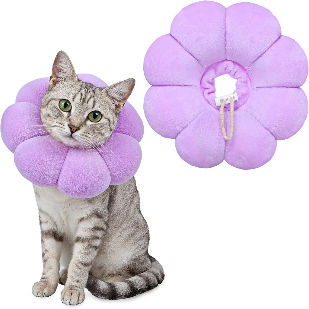 Hpmjz cat cone collar comfy flower style front view purple recovery collar for kittens