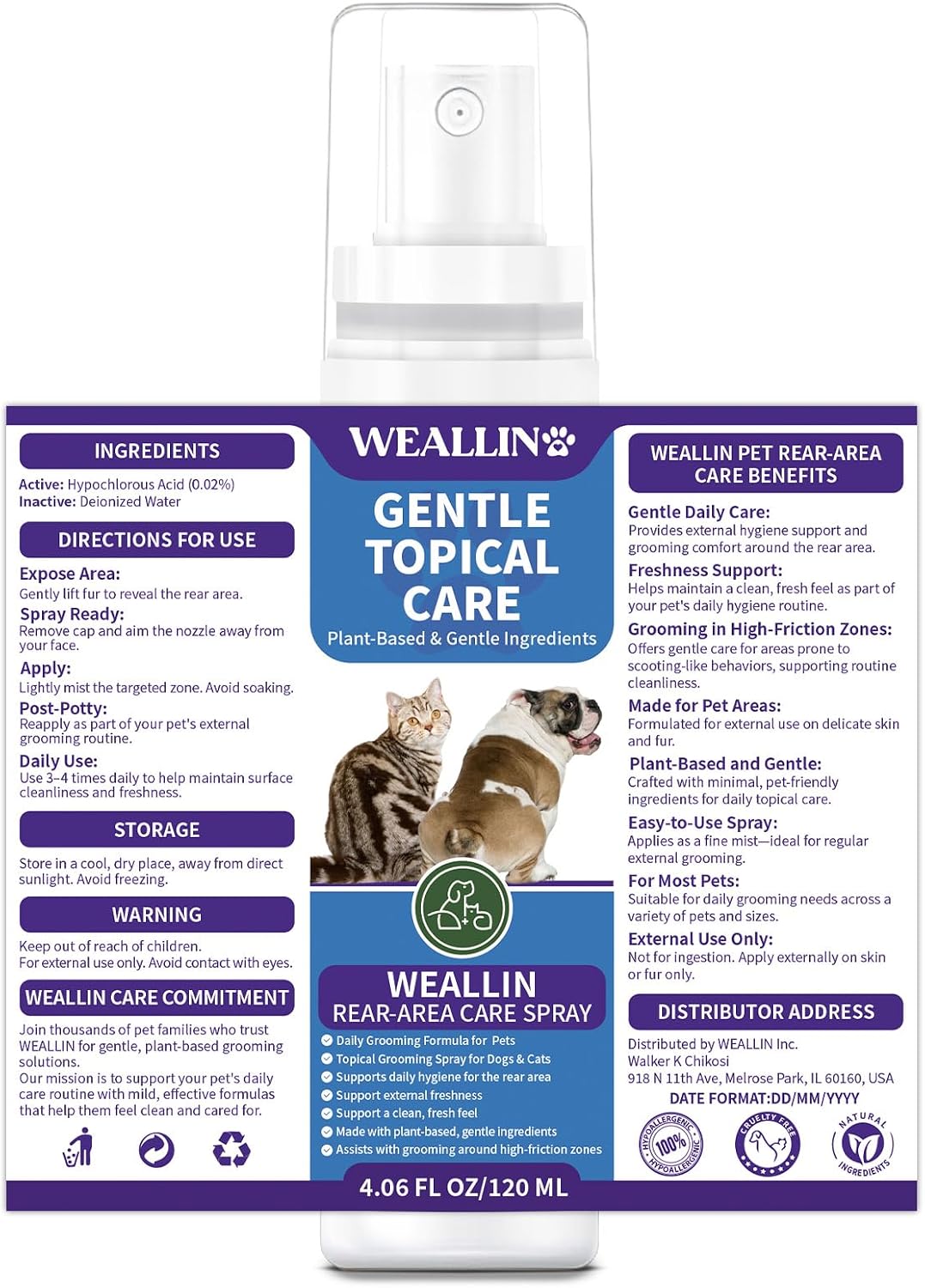 Imported USA pet grooming and hygiene spray four ounce bottle