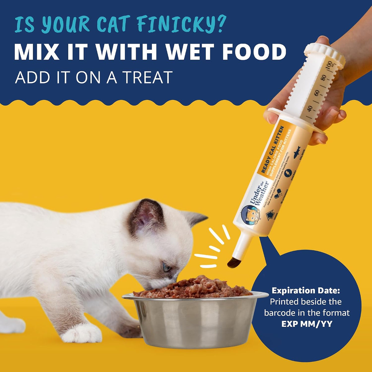 Under the Weather Pet | Ready Cal for Kitten | High Calorie Pet Nutritional Supplement for Weight Gain & Healthy Weight Maintenance | 10 Vitamins, 7 Minerals, Omega Fatty Acids & Carbohydrates | 80cc - Image 3