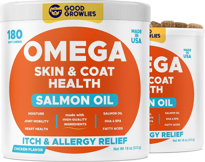 Omega 3 Fish Oil for Dogs (180 Ct) - Skin & Coat Chews - Dry & Itchy Skin Relief + Allergy Support - Shiny Coats - EPA&DHA Fatty Acids - Natural Salmon Oil Chews Promotes Heart, Hip & Joint Support - Image 9