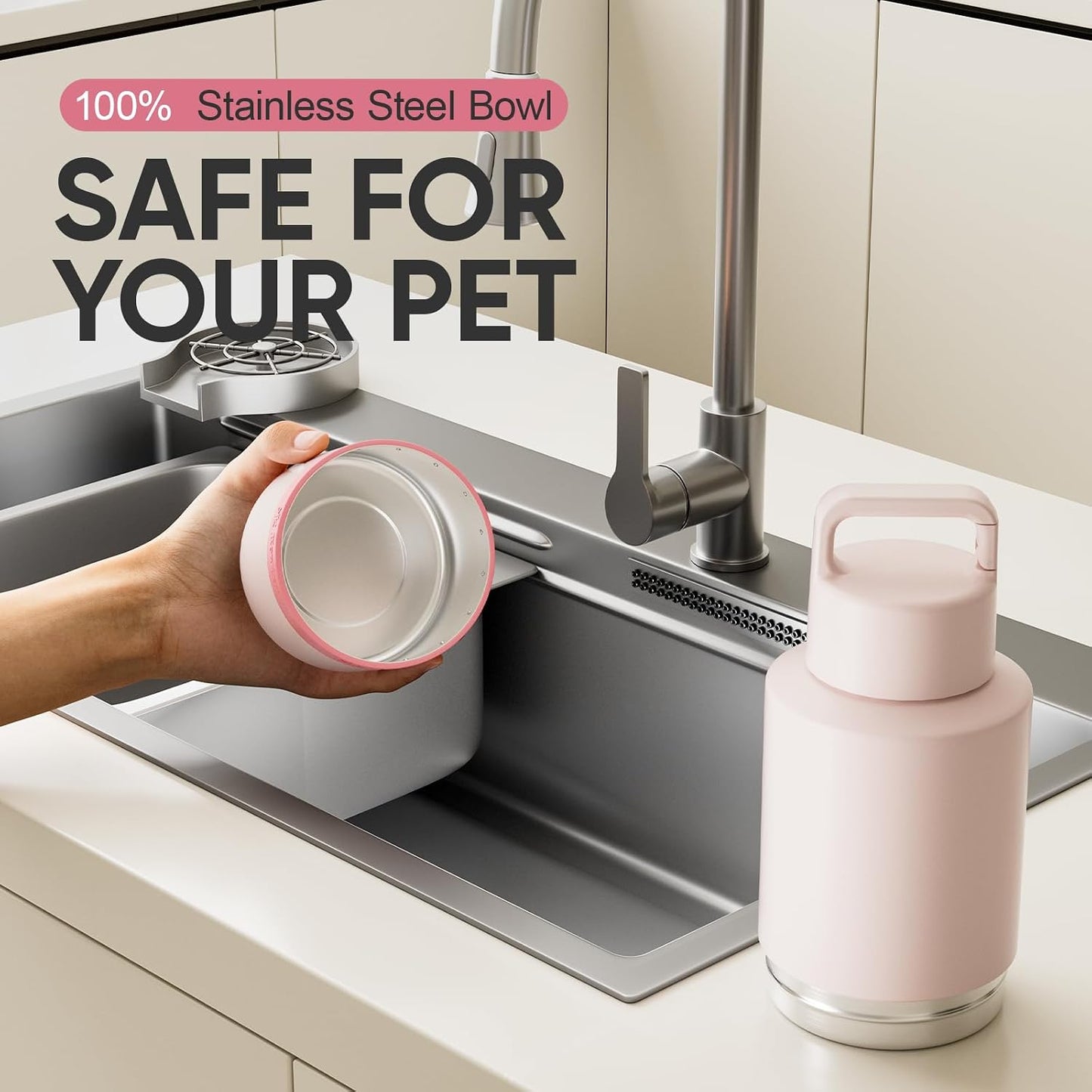 KEWIXY pet travel dispenser with detached stainless steel drinking bowls
