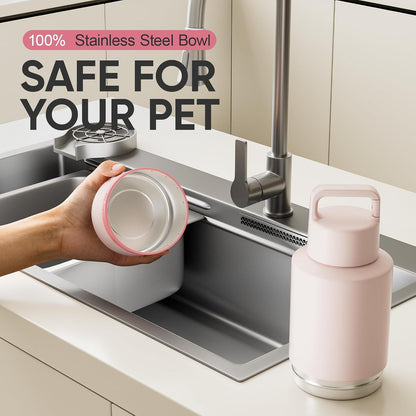 KEWIXY pet travel dispenser with detached stainless steel drinking bowls