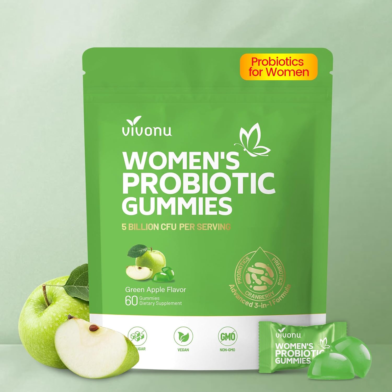 VivoNu Vaginal Probiotic Gummies front bottle view for feminine health