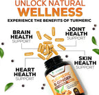Turmeric Curcumin Supplement - 95% Curcuminoids with Organic Turmeric & Ginger, BioPerine Black Pepper Extract for Best Absorption, Natural Vegan Joint Support, Non-GMO, Bottled in USA - 240 Capsules - Image 7