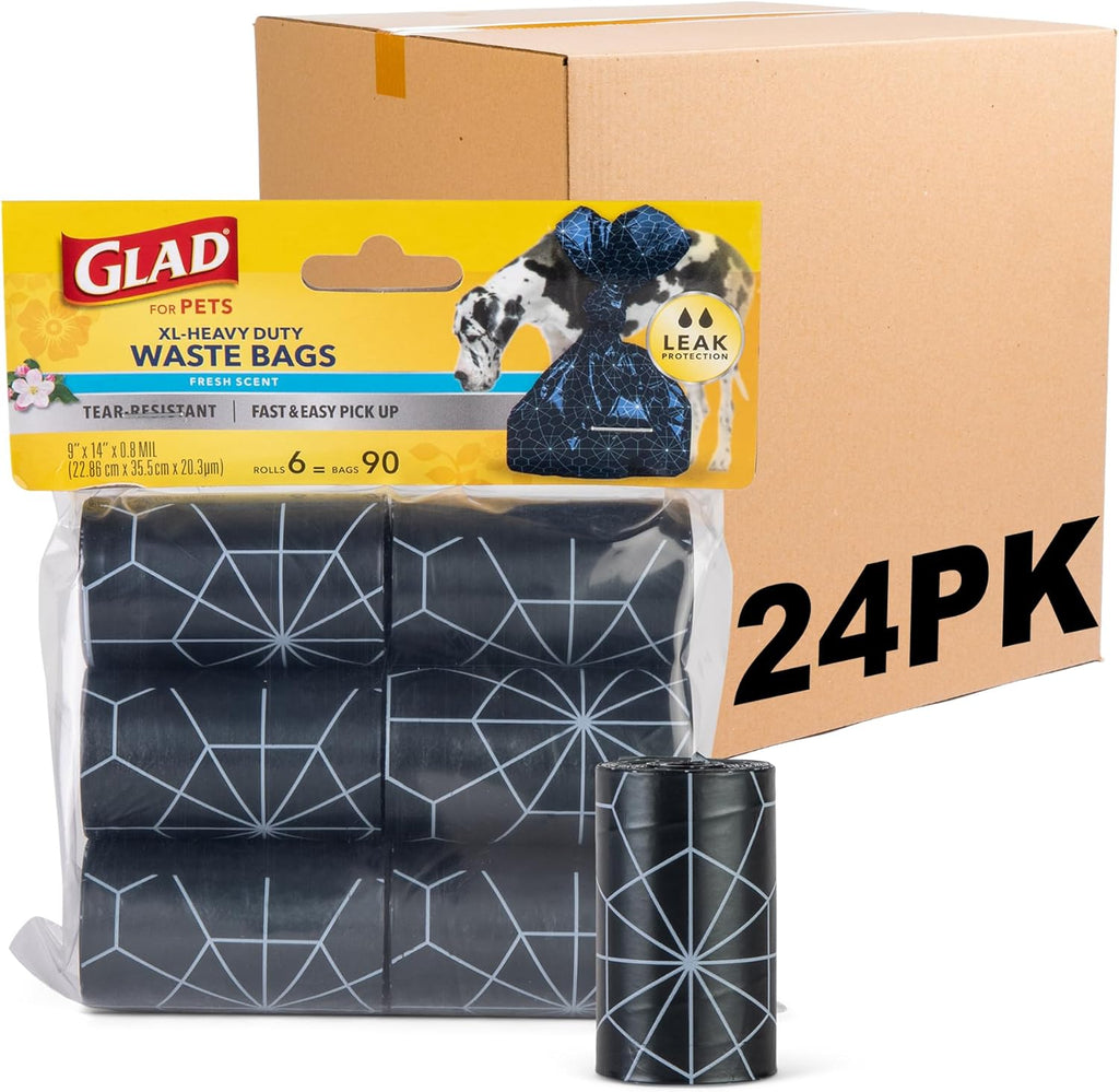 Six refill rolls of premium Glad dog waste disposal bags