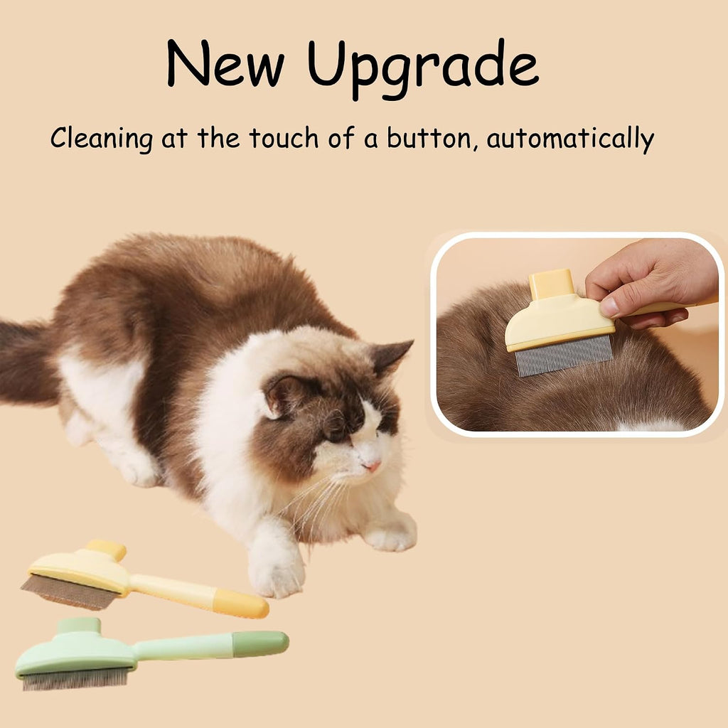 Pet owner using flea comb on cat for shedding relief