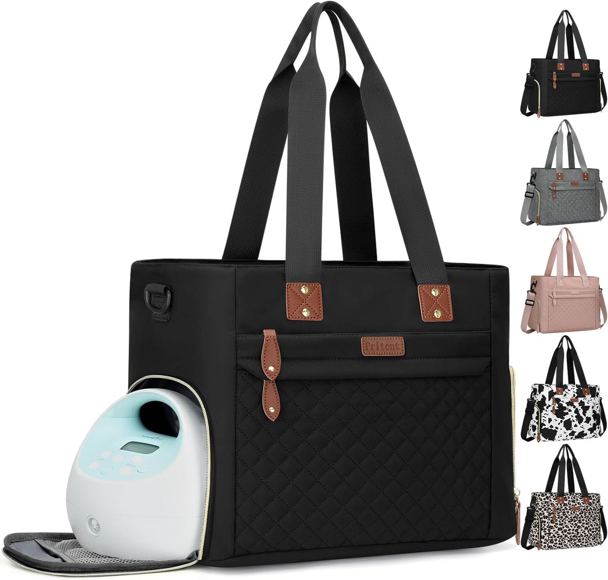 Pritent diaper bag tote front view in black