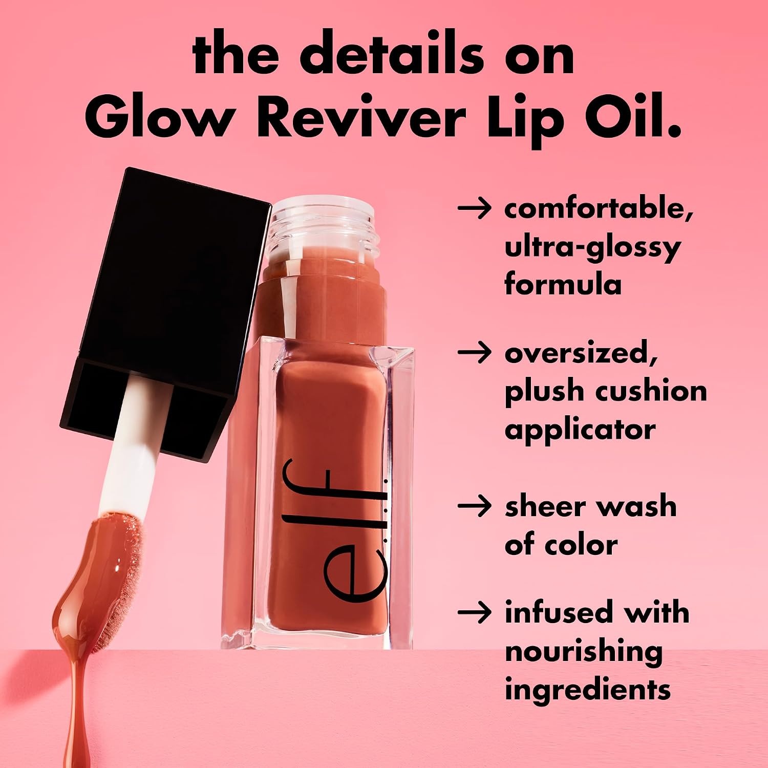 Close-up of the e.l.f. Red Delicious glossy lip tint applicator tip texturing the product.