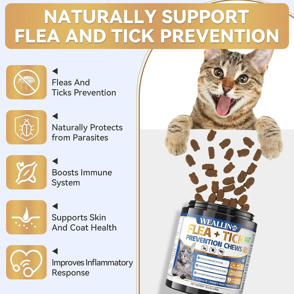 WEALLIN natural cat oral flea chewables supplement ingredients list display