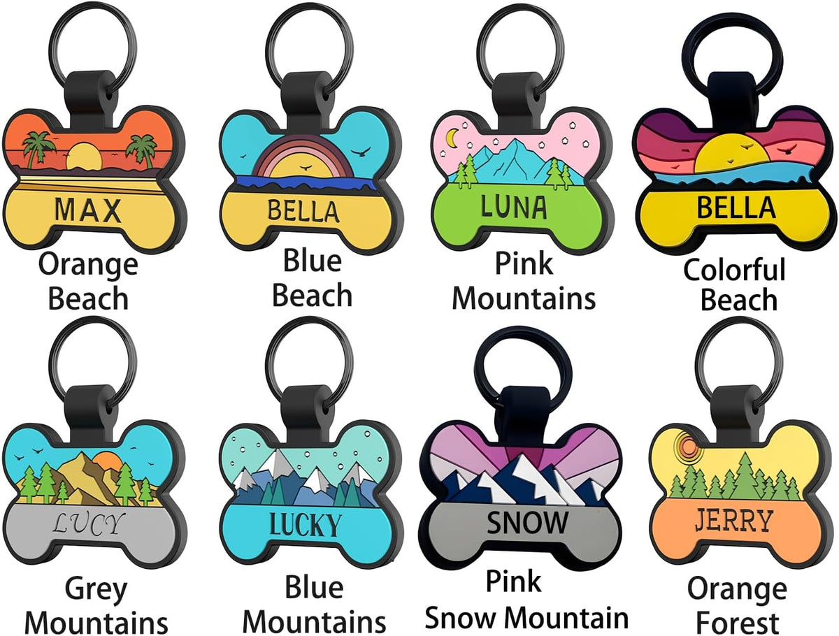 Custom engraved silicone pet ID tag back view with contact details