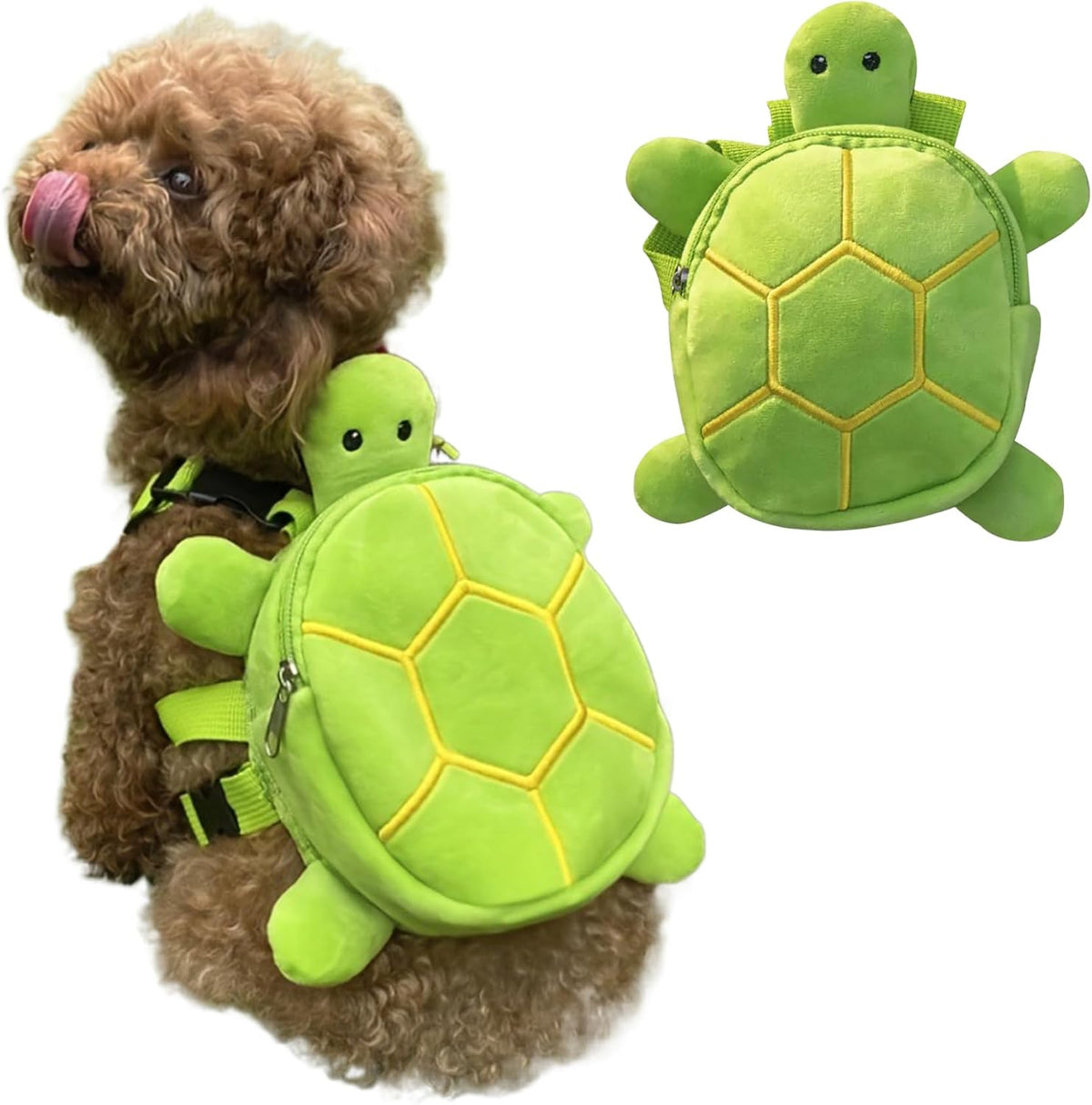 Comebachome turtle dog backpack harness front view green color