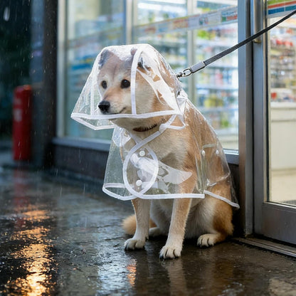 Lightweight pet rain slicker with functional clear hood close-up details