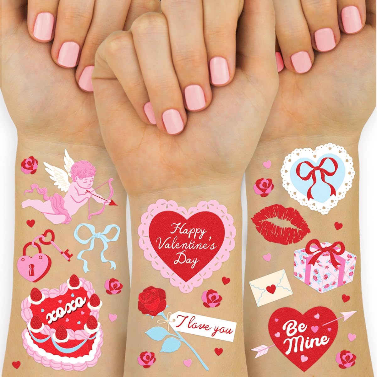Xo, Fetti Valentine temporary tattoos full set front view