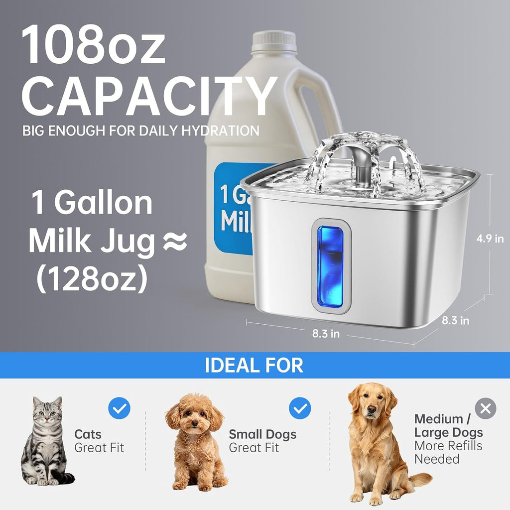 Veken Innovation Award Winner Stainless Steel Cat Water Fountain, 108oz, C1 - Image 4