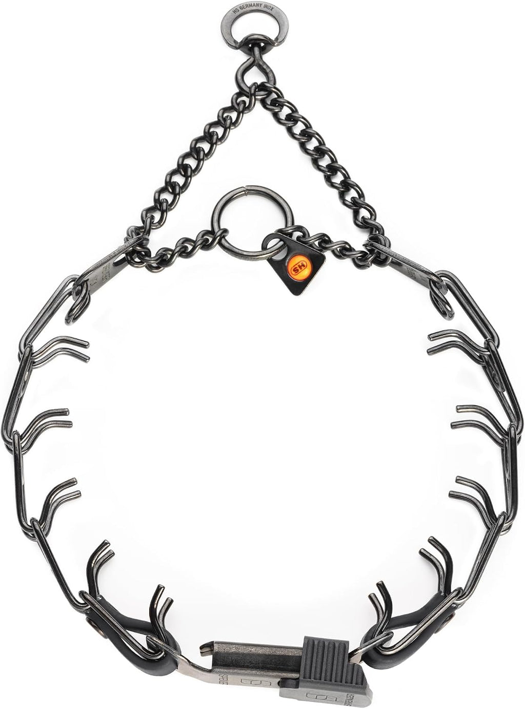Herm Sprenger training collar highlighting the secure quick release ClicLock buckle assembly.