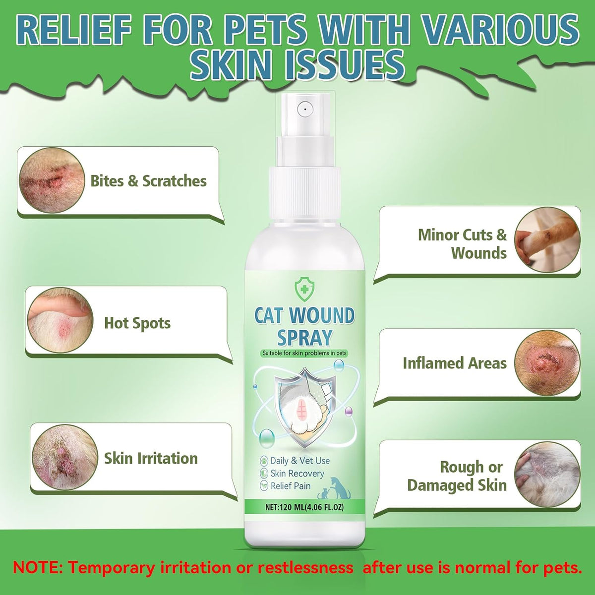Silver nanotechnology pet wound healing spray for cats minor cuts treatment