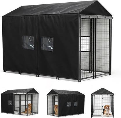 Schleuder outdoor dog kennel cover front view showing full coverage over a large cage.