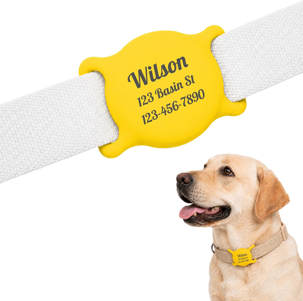 Personalized Designed for AirTag Dog Collar Holder - UV Laser Engraved Pet Name & Phone Number, Soft Silicone Slide-On, Quiet & Washable, 3 Sizes for Dogs & Cats (Light Pink, M 3/4" (2.7 * 1.5")) - Image 14