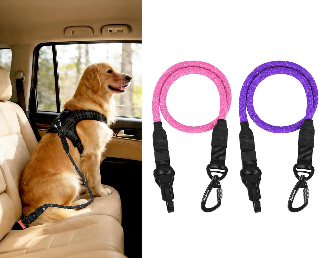PetBonus Dog Seat Belt for Car, Durable Rope Dog Car Harness Seatbelt for Vehicle, Pet Tether Safety Restraint with Heavy Duty Buckle Hook Latch Lockable Clip for Small Medium Large Breeds (Black) - Image 9