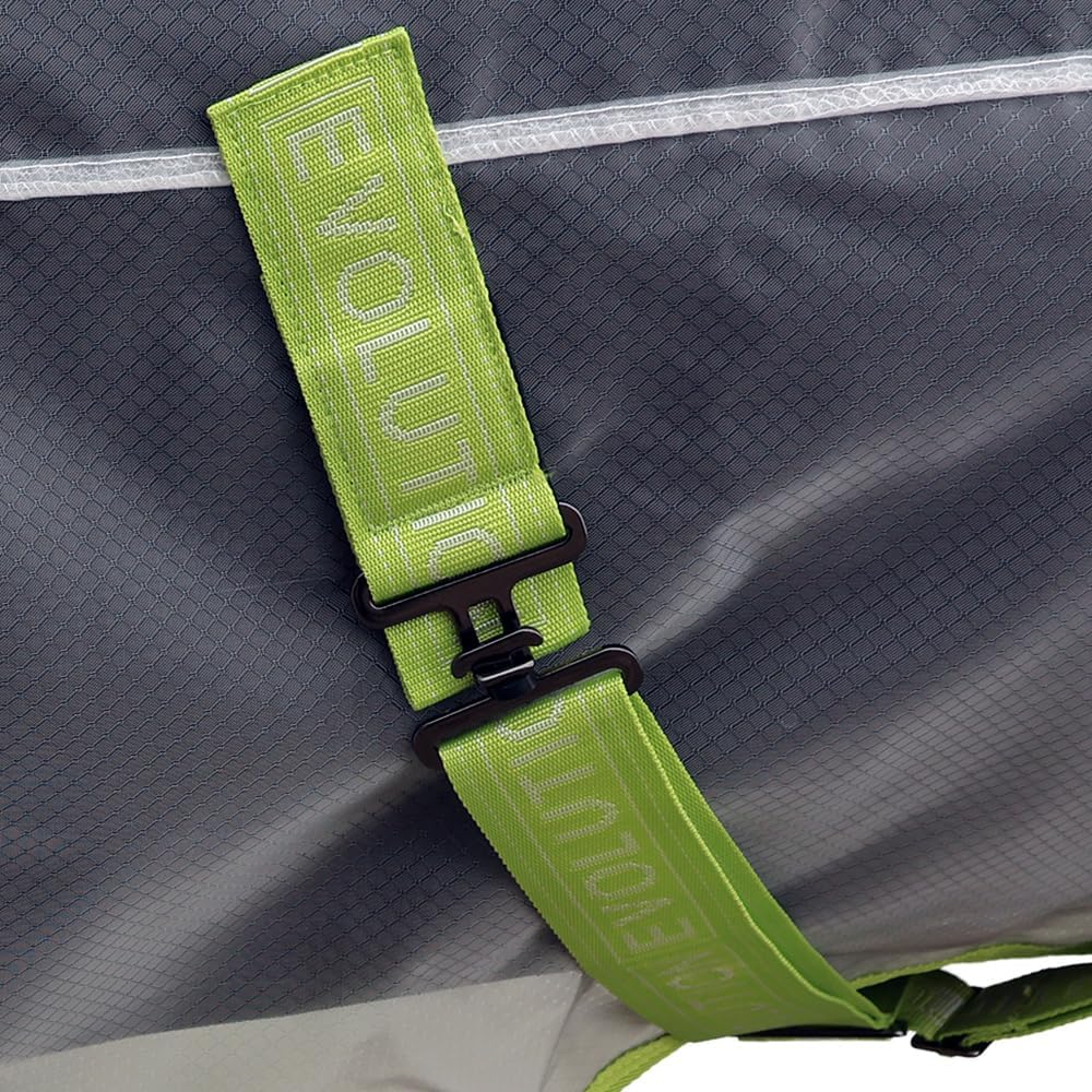 Detailed view of the detachable neck portion with velcro fasteners on the premium imported horse sheet.