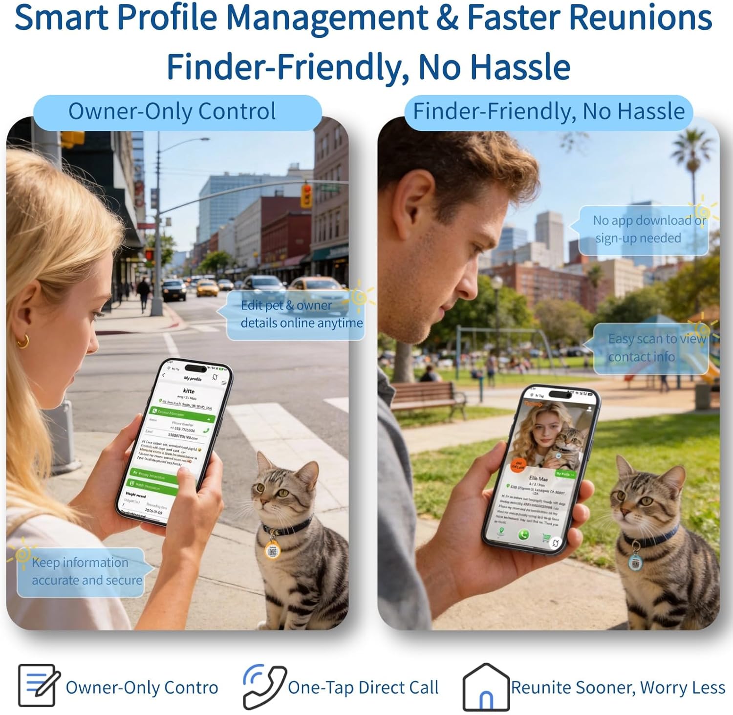 Smartphone scanning the Taghelp QR pet tag to reveal the free digital profile.