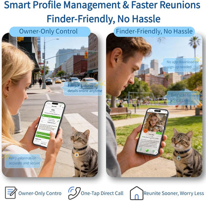 Smartphone scanning the Taghelp QR pet tag to reveal the free digital profile.