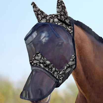 Harrison Howard LumiVista Horse Fly Mask Long Nose with Ears UV Protection for Horse Leopard Print M Cob - Image 9