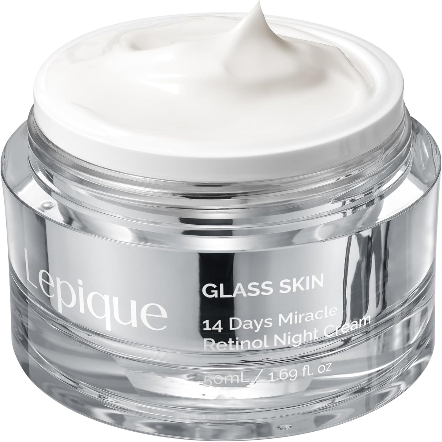 Lepique glass skin retinol night cream front view jar for anti aging skincare