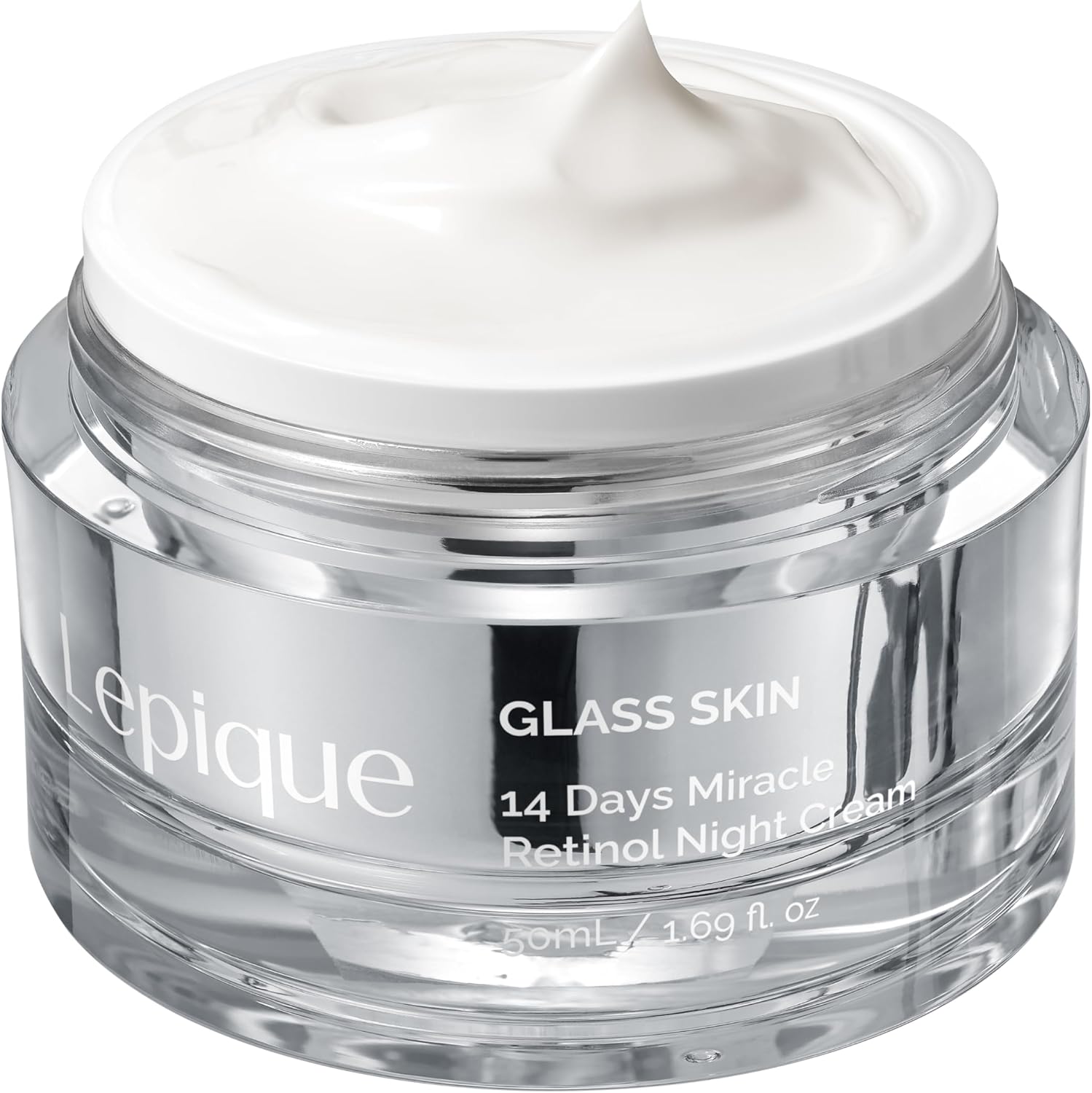 Lepique glass skin retinol night cream front view jar for anti aging skincare