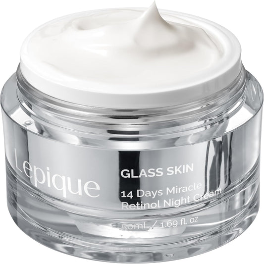 Lepique glass skin retinol night cream front view jar for anti aging skincare
