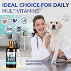 Complete product set of PIOUOK 15 in 1 natural pet liquid formula highlighting the 1200 drops capacity.