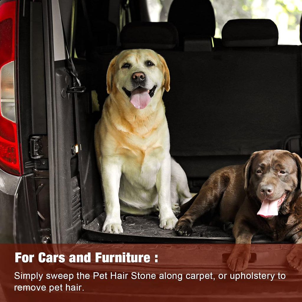 Pet hair remover tool cleaning a car interior seat