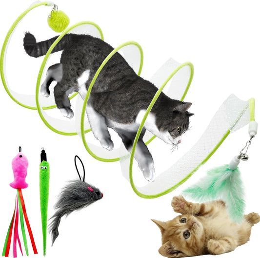 CATENEED self play cat hunting spiral tunnel toy front view green interactive tube