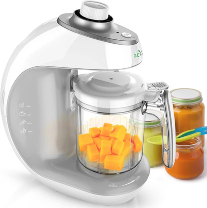 NutriChef digital baby food maker front view in premium white finish showing digital interface