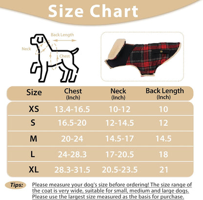 Small dog wearing red plaid windproof winter jacket