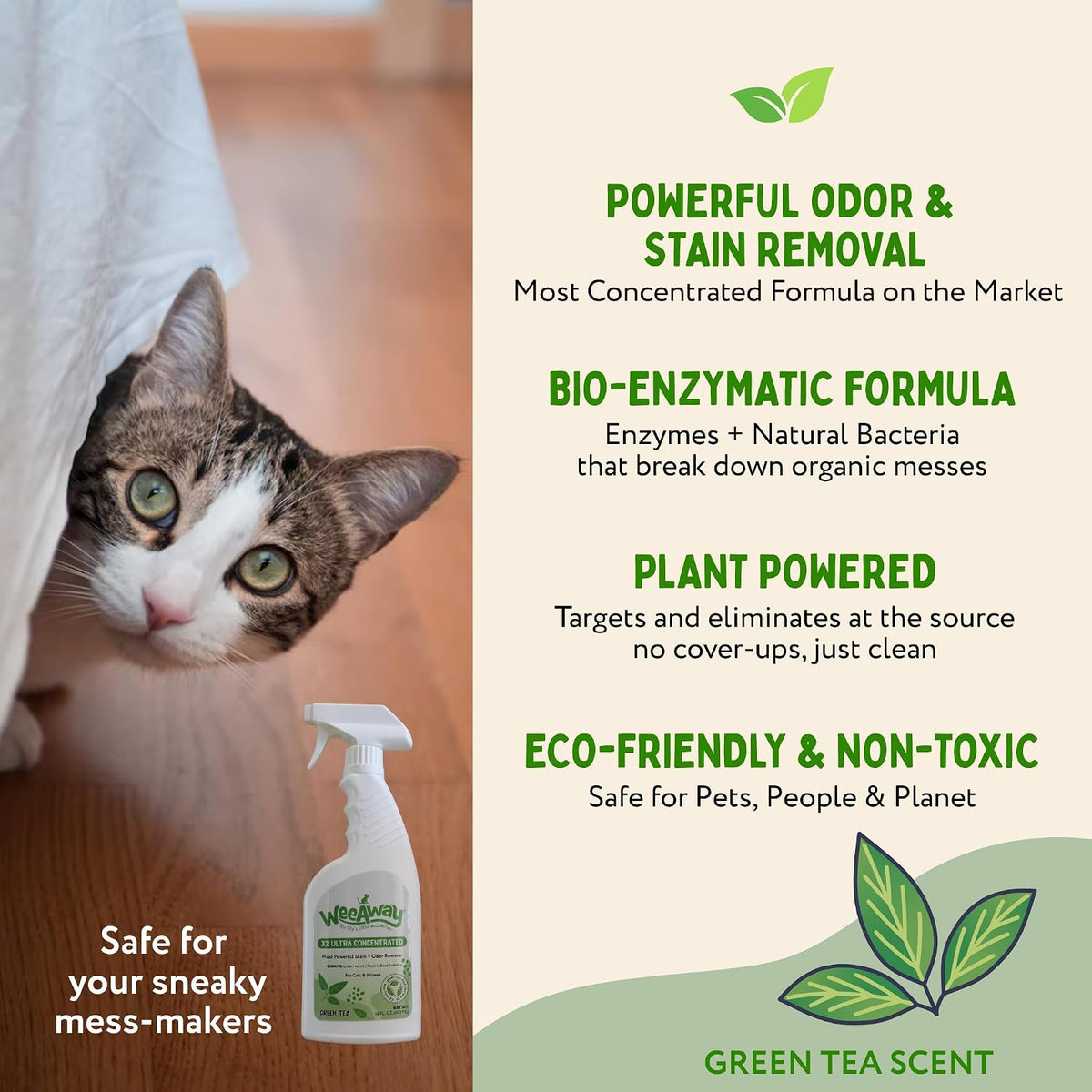 Wee Away X2 green tea scent pet urine odor eliminator on a fabric sofa