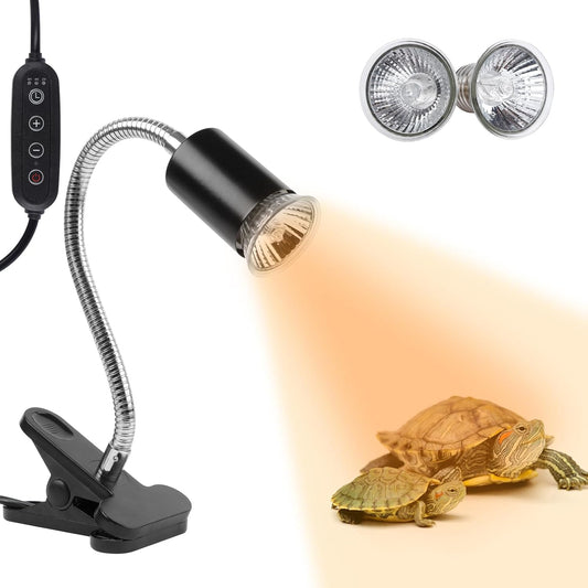 Lucky Herp Reptile Heat Lamp with Clamp front view showing the flexible gooseneck.