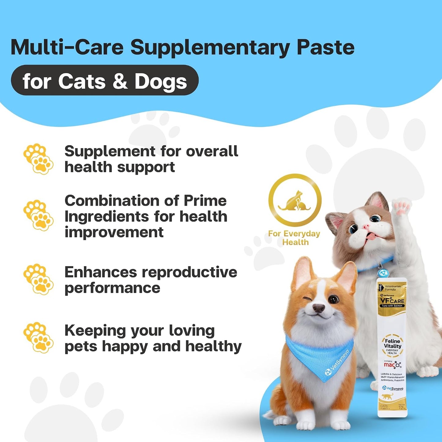 Detailed ingredient list on Feline Vitality cat supplement packaging