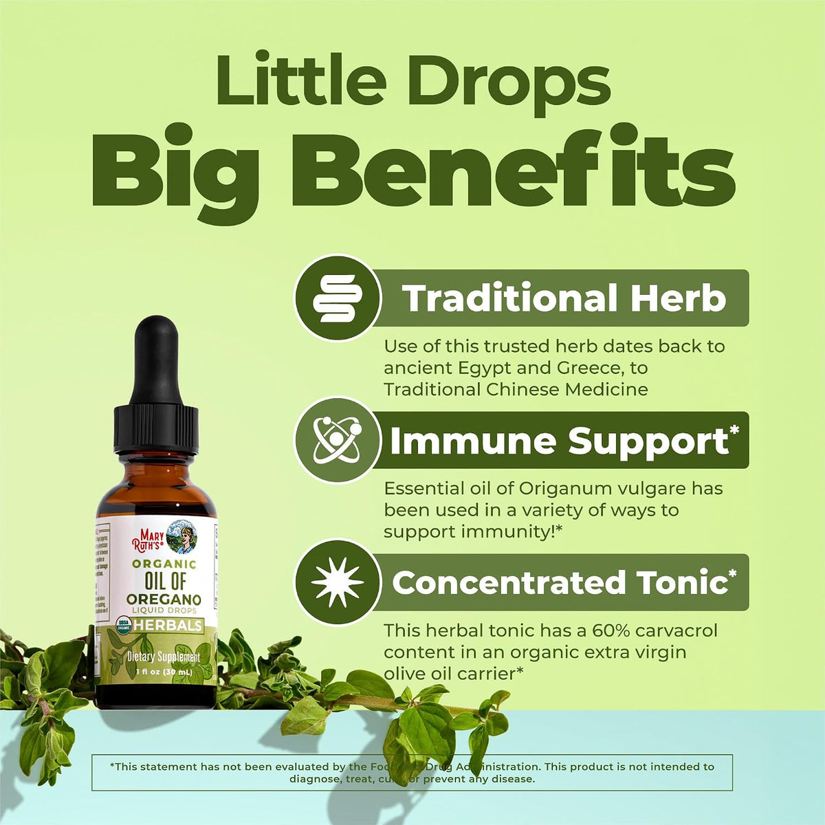 MaryRuth's organic oil of oregano bottle packaging and box