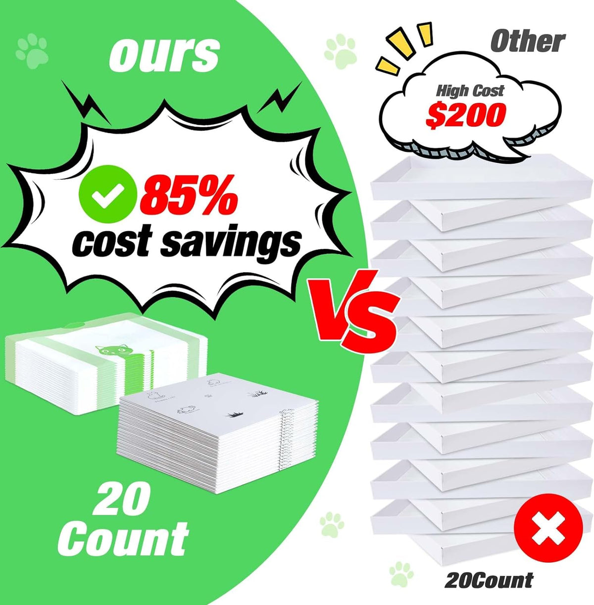 Heavy duty waterproof litter bags showing square bottom seams for rectangular trays.