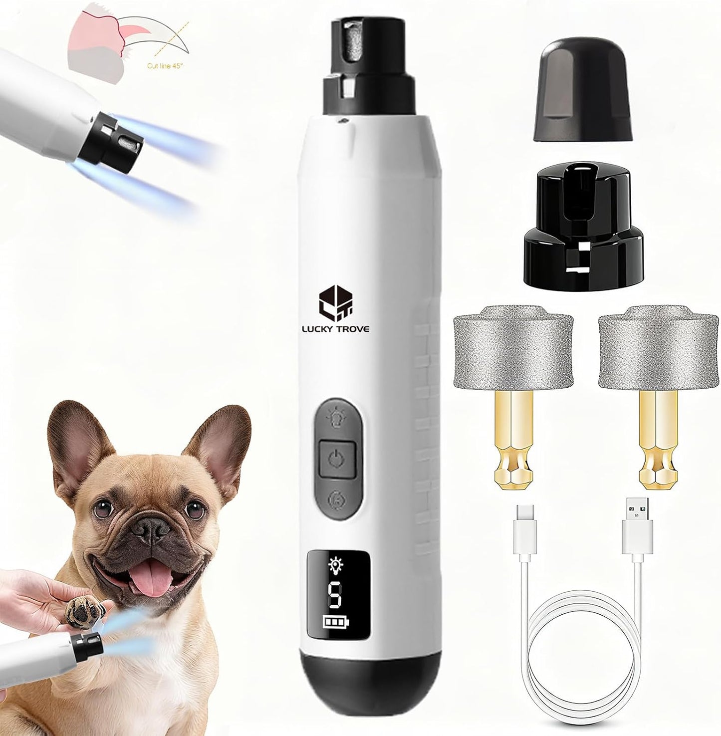 Lucky Trove Silent Groom Pro pet nail grinder front view