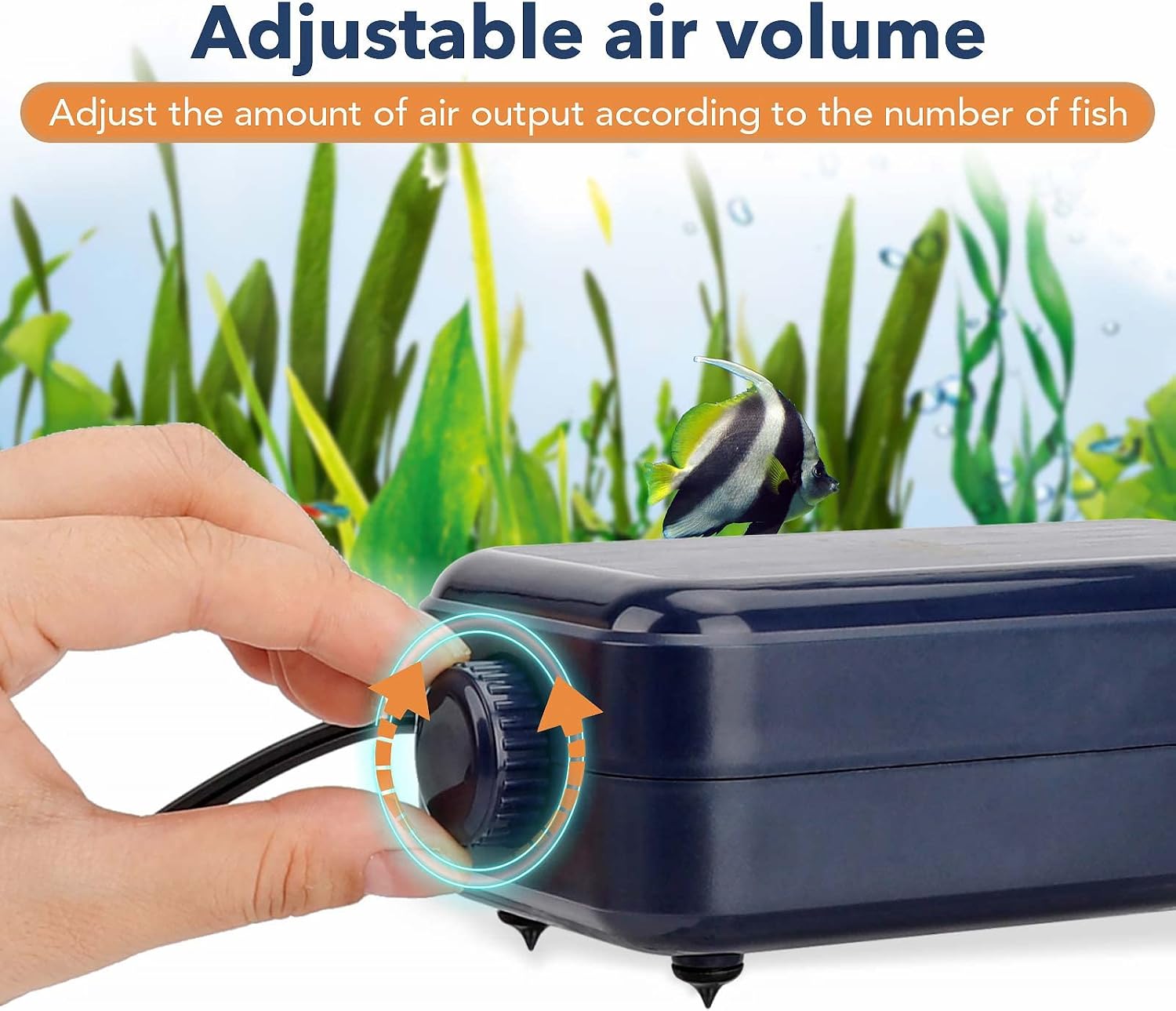 Hygger oxygen pump showing the adjustable flow dial