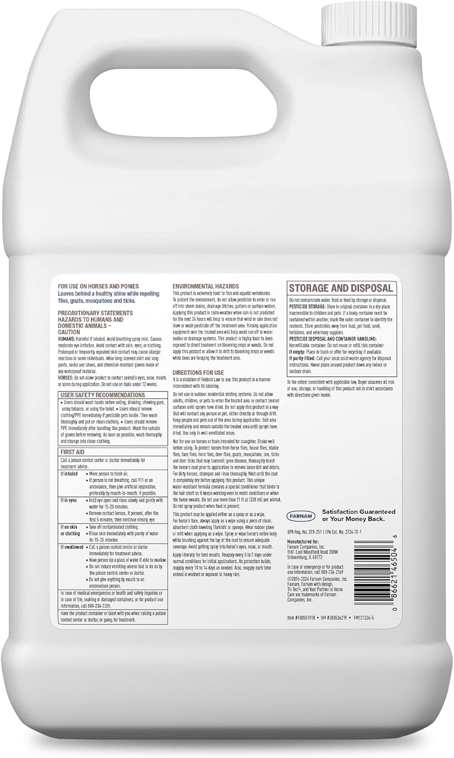 Farnam Tri-Tec 14 Fly Spray for Horses - Long-Lasting Insect Repellent Kills and Repels Flies, Gnats, Ticks & Mosquitoes, Conditions Coat - Up to 14 Days Protection - 128 oz - Image 11