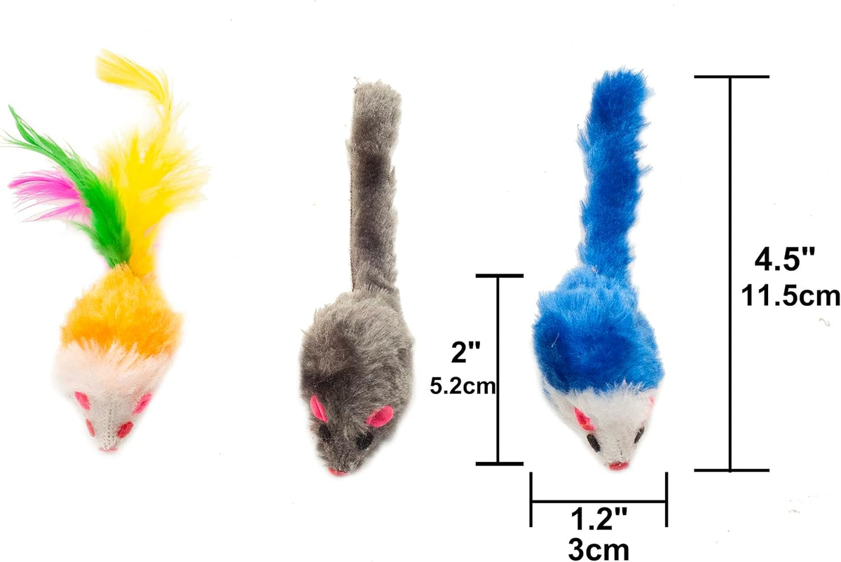 Colorful rattle mice toys showcasing different realistic shapes and sizes.